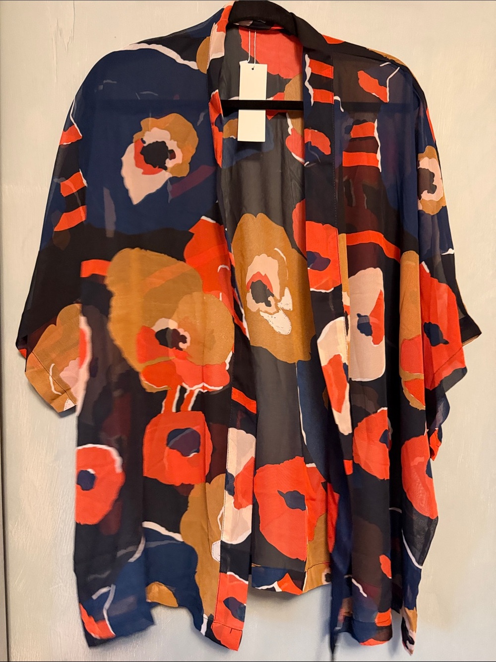 Floral Sheer Kimono Jacket - Navy, Red & Mustard